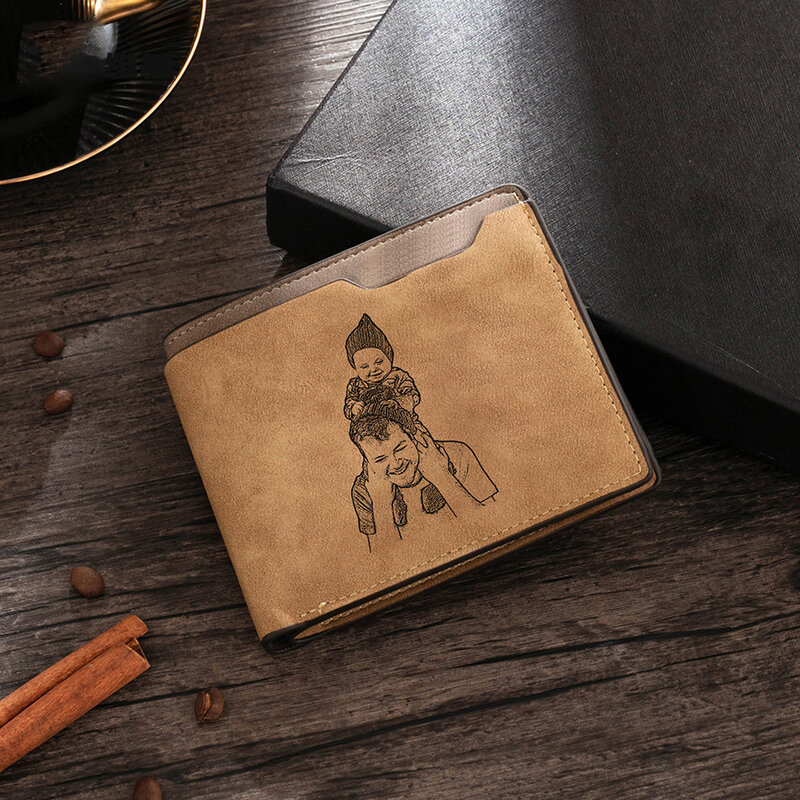 Personalized Picture PU Leather Wallet For Him Husband Engraved Text Photo Men Short Purse Multi Card Holder Father Gift Wallets