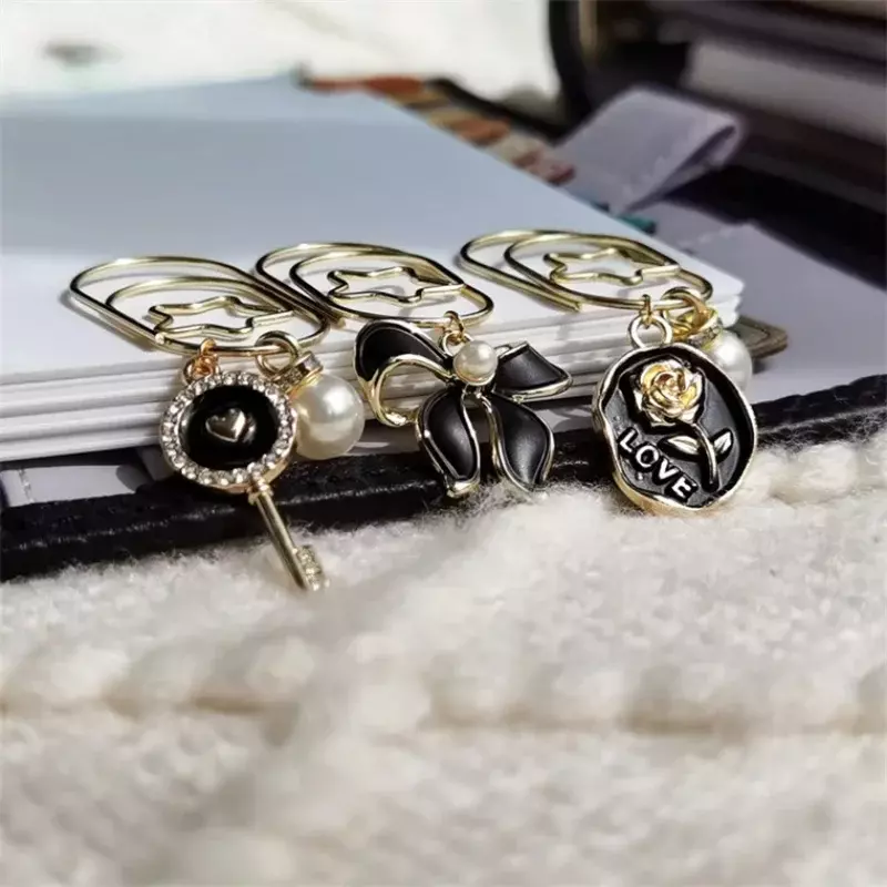 INS Black Golden Key Paper Clips Cute Bookmark Ins Style Book Decoration Notebook Planner Accessories