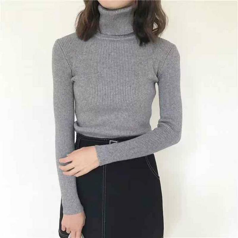 Neue Frauen Pullover Roll kragen pullover Herbst Langarm schlank elastisch koreanisch einfach einfach billig Pullover einfarbig Top