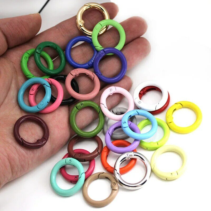 10PCS Spring Clasp Round Carabiner Hook Colorful Alloy Keychain Clip Hooks For Making Jewelry Key Ring Connector DIY Findings