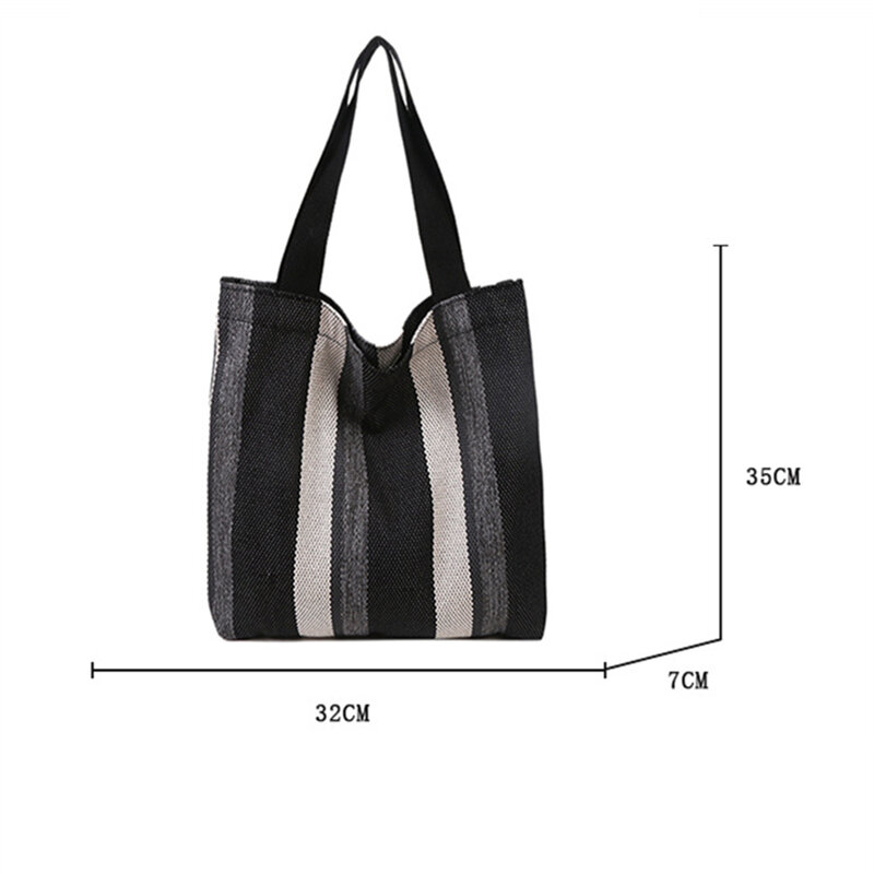 Womnen Casual Shoulder Bag New Artistic Stripe White Black Brown Large Capacity Student Fashion Shopping Tote Bags