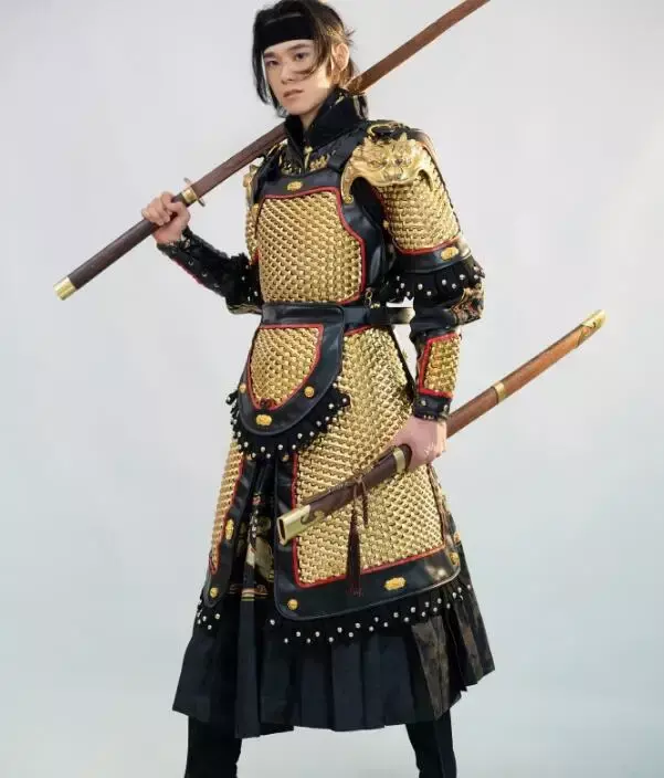 Ming-Armure générale chinoise de la dynastie Soldier Py Play pour hommes, cuivre, métal, couleur or, fer des Prairies, Halloween Cosplay, tenues de club DJ