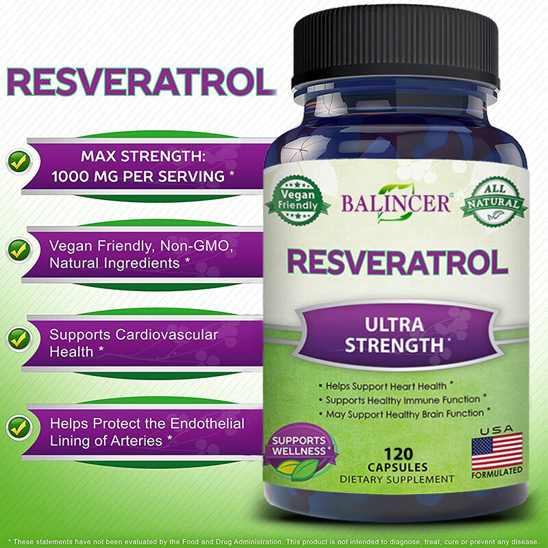 Balincer Resveratrol Complex Supports Cardiovascular Health,Protects Arteries,Boosts Immune System,Promotes Smooth Skin