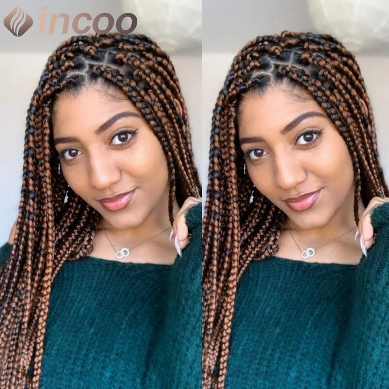 36 Inch Ginger Colored Braided Full Lace Frontal Wigs For Women Synthetic Cornrow Braids Wig Jumbo Knotless Box Braid Lace Wigs