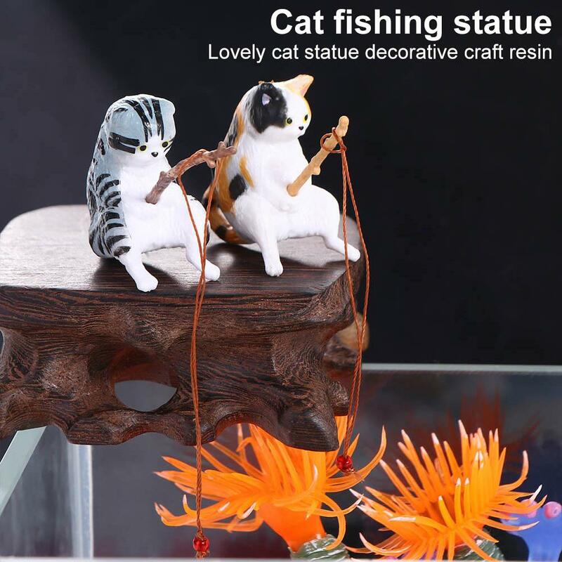 Handicraft Craft Easy Use Plant Pot Bonsai Kitten Fishing Ornament Fish Tank Ornaments Cat Statue Miniature Figurines