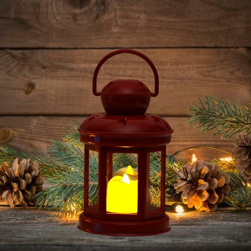 Dekorasi Natal lentera gantung LED berkedip tanpa api lentera lilin Natal tempat lilin luar ruangan dioperasikan baterai