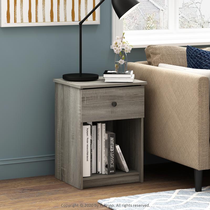 Furinno Tidur Nightstand with One Drawer, French Oak