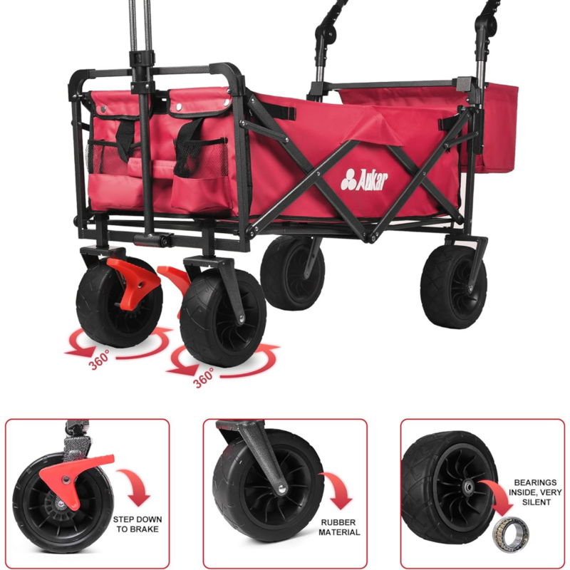 AUKAR-Vagão dobrável do dossel para compras, utilitário resistente, carrinho de jardim ao ar livre, alças ajustáveis