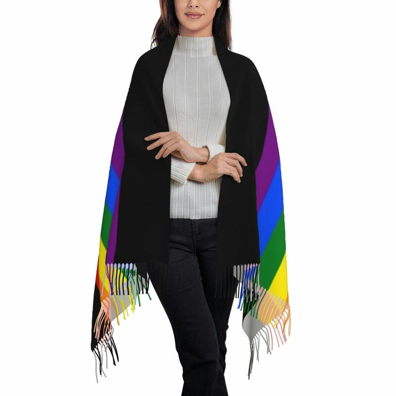 Đồng Tính Niềm Tự Hào Cờ Sọc Tua Rua Khăn Quàng Cổ Nữ Mềm Mại LGBT Rainbow Đồng Tính Nữ Khăn Choàng Len Nữ Mùa Đông Khăn Choàng Cổ