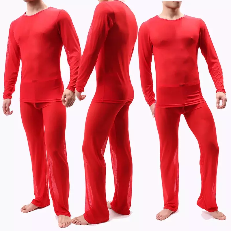 Długa i bez t-shirtów jedwabna odzież męska męska piżama męska cienka seksowna piżama piżama miękka przez seksowną