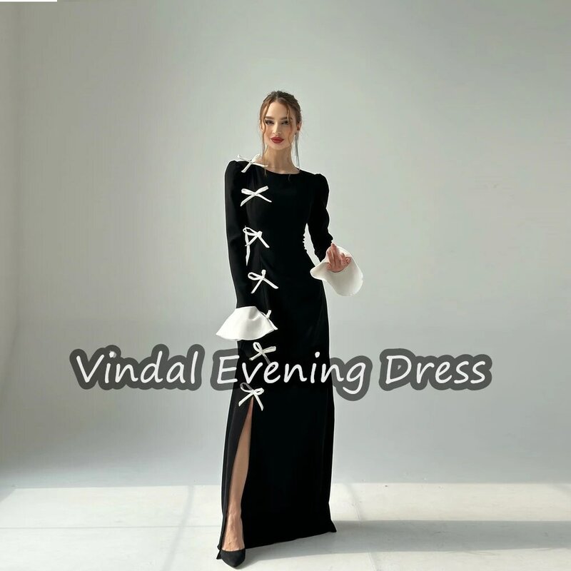 Vindial Scoop dekolt suknia wieczorowa krepa syrenka długość do podłogi elegancki wbudowany biustonosz saudyjski arabski długie rękawy dla kobiet 2024