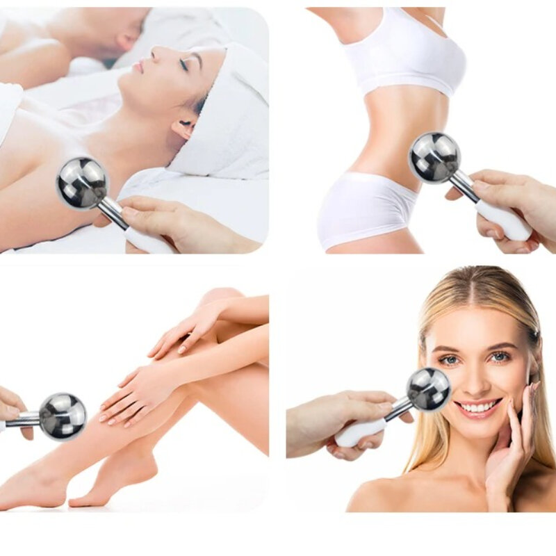 Facial Ice Globes, Stainless Steel Ball Face Roller, Anti Age Skin Soothing Reduce Puffiness,Tighten Skin(White Handle)