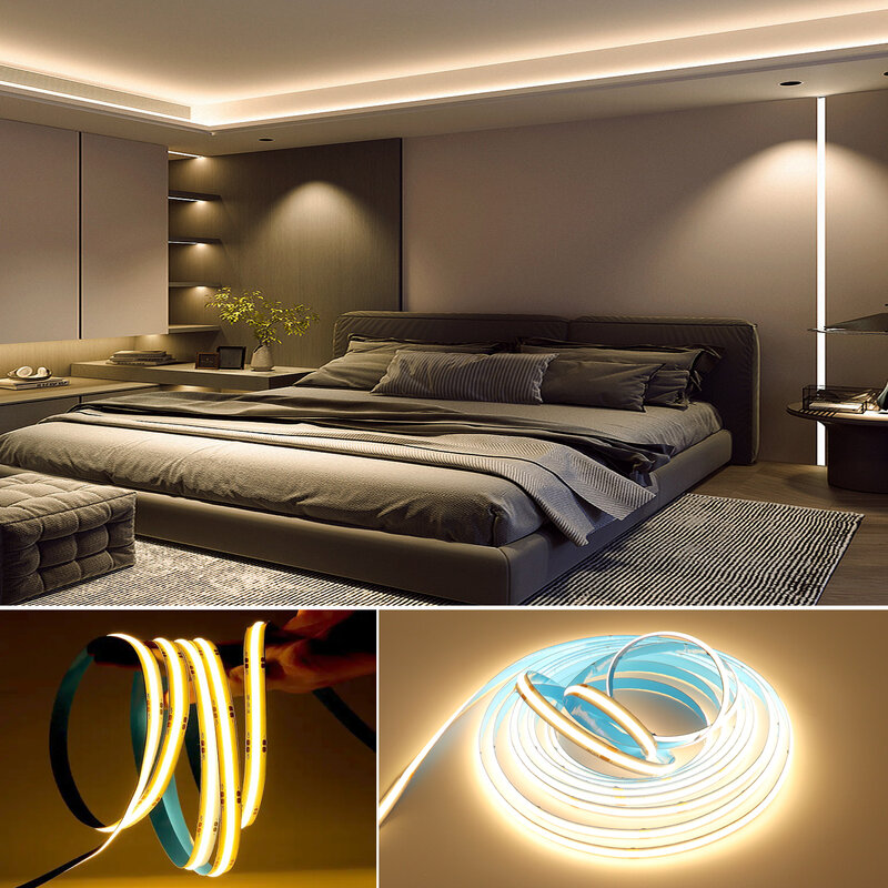 Światło pasek COB LED 480 liniowe ściemnialne LED o wysokiej jasności, elastyczne ciepłe/naturalne/chłodne białe światło 24V 8mm COB Led RA90 sypialnia