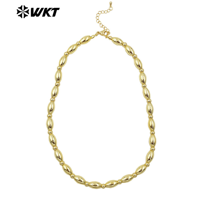 Perles en forme de riz de style classique WT-JFN09 espacées 18k plaqué or court ou pull jupe collier décoré pour les femmes