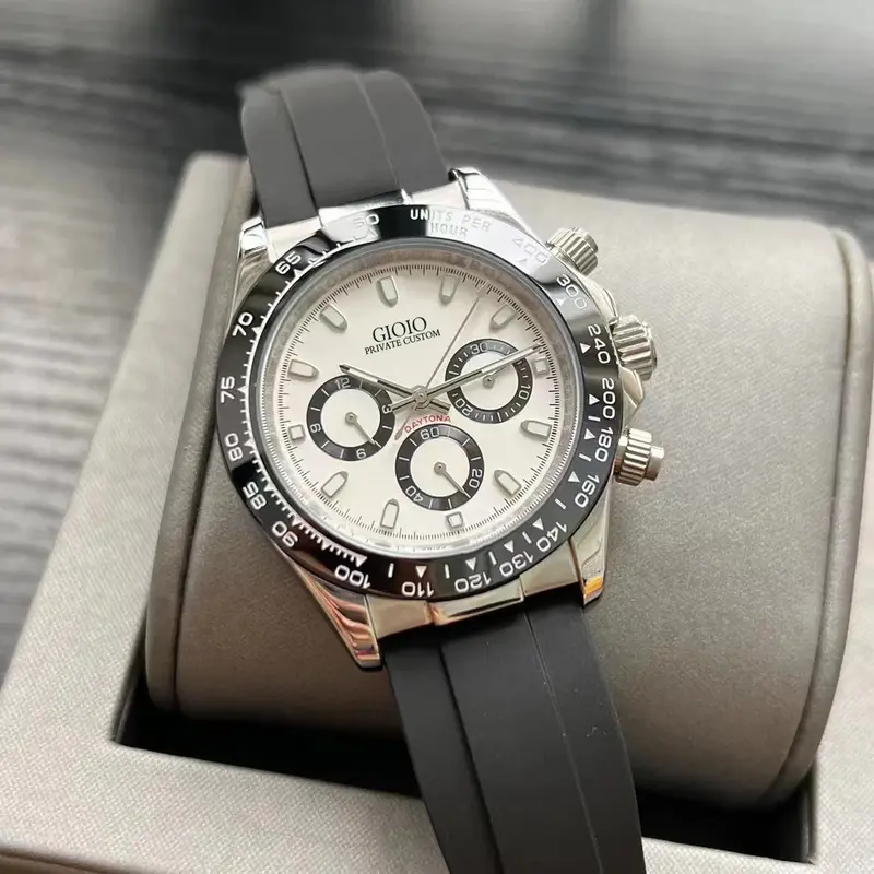 Luxury Men's Automatic Mechanical Watch 904L Stainless Steel Black White Ceramic Bezel Silver Rubber Panda Wristwatch