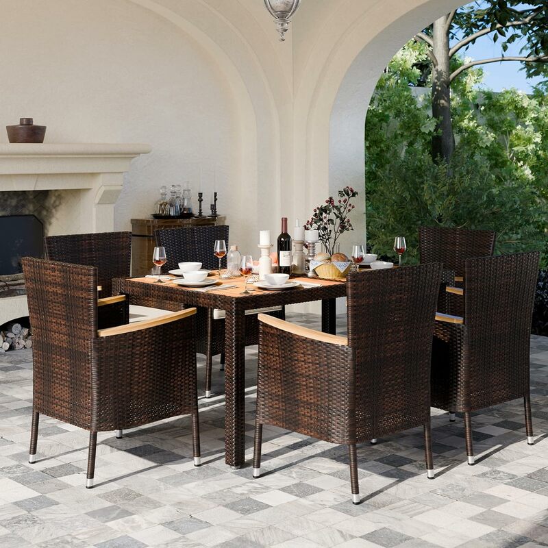 家と庭のための木製のテーブル,屋外のダイニングセット,庭のための柔らかいクッション付きの4つの椅子のセット,5個