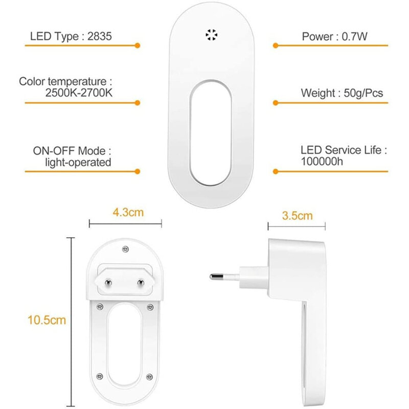 EU/US ปลั๊ก Night Light ซ็อกเก็ต Twilight Sensor 1/2 Pcs Warm White ประหยัดพลังงานสำหรับเด็กห้อง,ห้องนอน,Stai