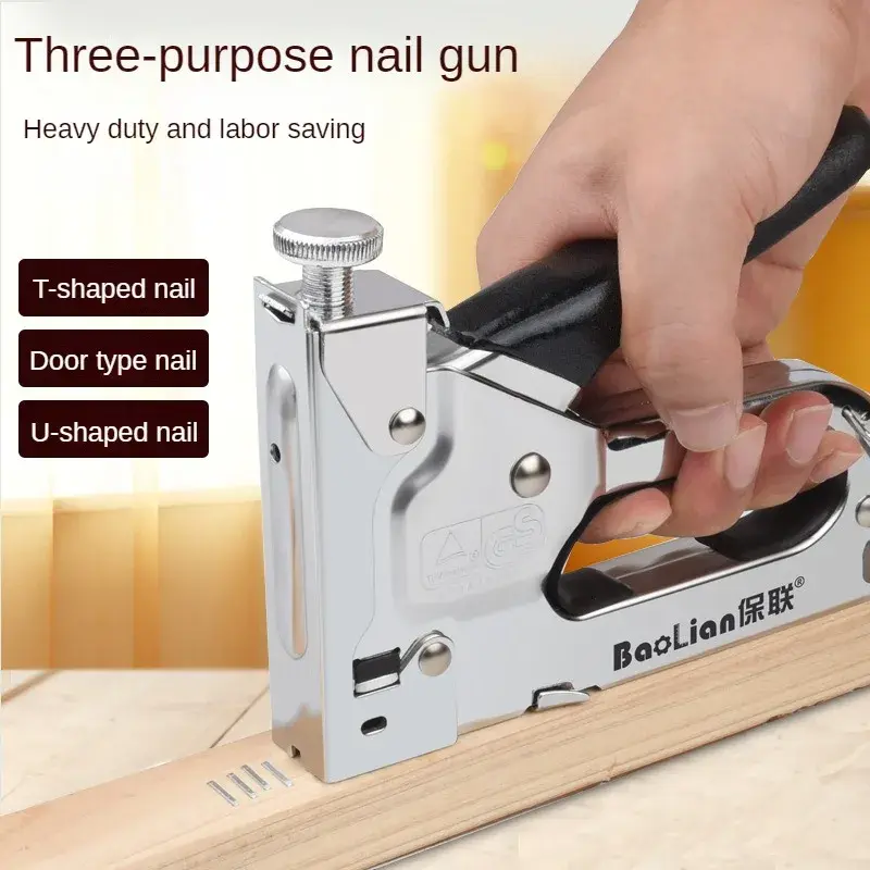 Manual Nail Staple Gun Furniture Stapler Rivet Three 3-in-1 Gun Kit Nailers Rivet Tool Wood Door Upholstery Framing