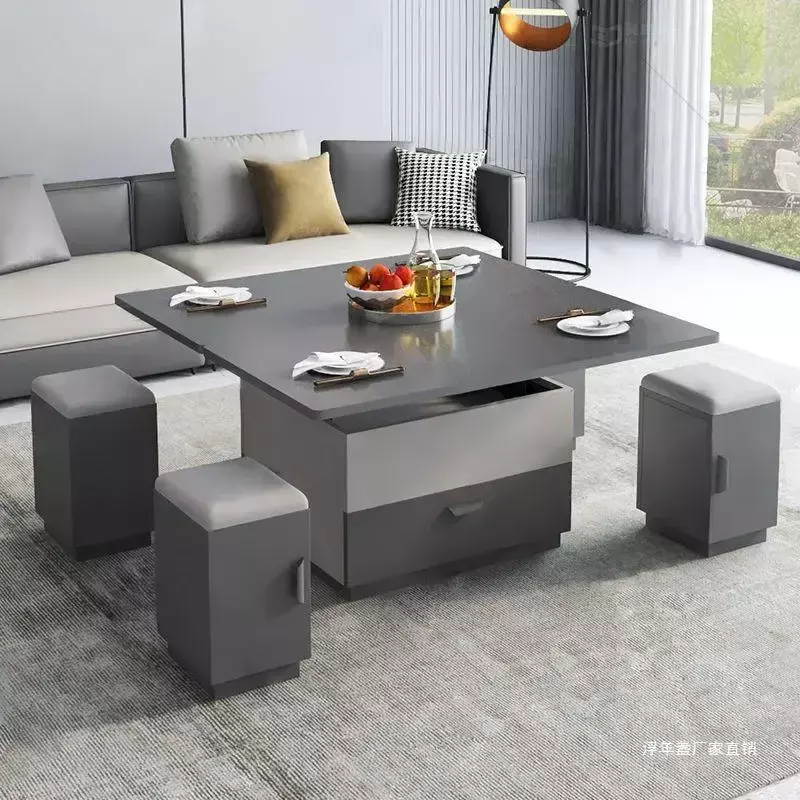 Grey small apartment living room dining table dual-purpose household integrated foldable multifunctional liftable coffee table