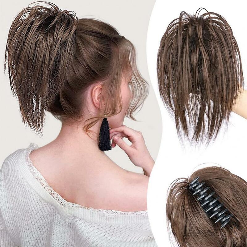 Roztrzepany kok peruka klamra puszyste realistyczne przedłużanie damskie dziewczynki krótkie kucyk sztuczne włosy owijane