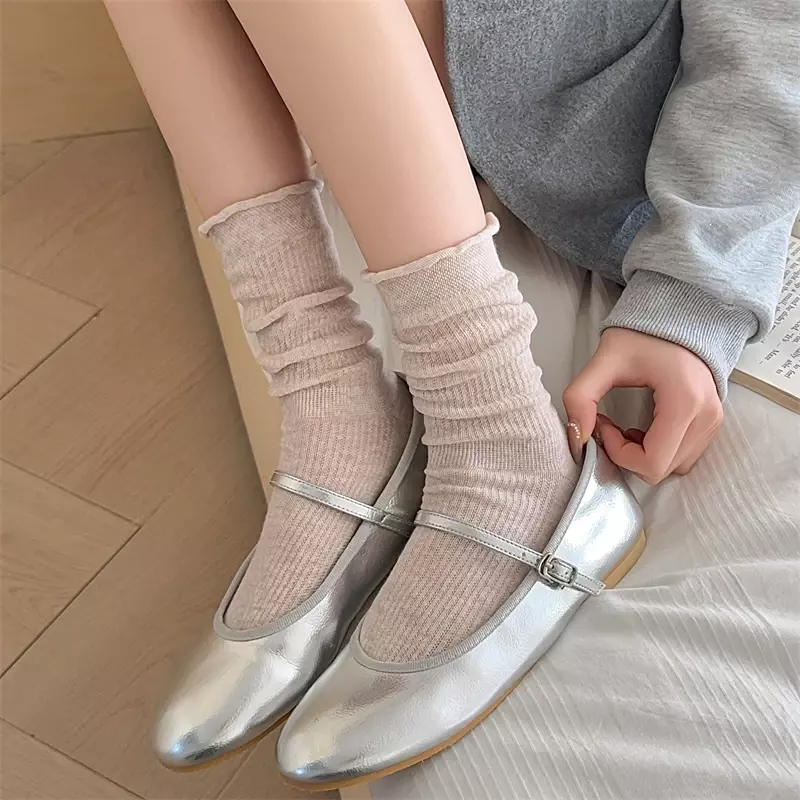 Calcetines largos y transpirables para mujer, conjunto por lote de 3 pares de calcetines sueltos de malla, Color sólido, tendencia elegante