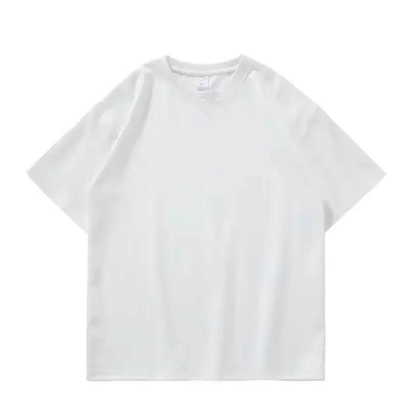 Czarny biały GSM 500g wytrzymały t-shirt z czystej bawełny, zagęszczony, z okrągłym dekoltem, krótkie rękawy z trzema igłami