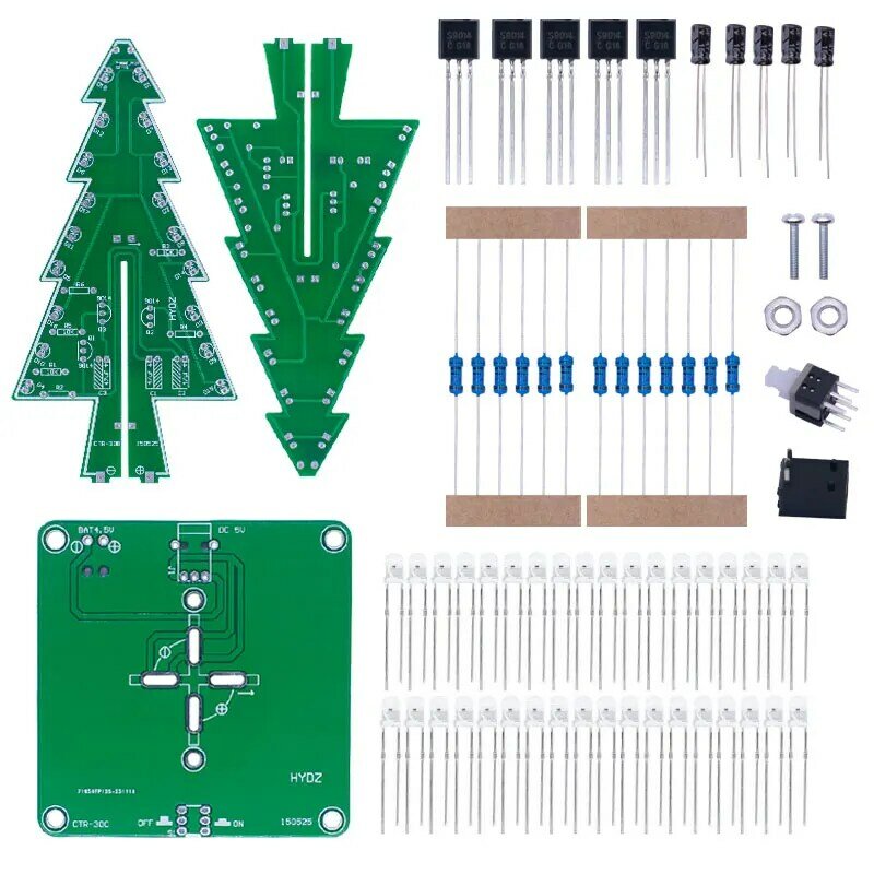 Kit de circuit de flash LED RVB rouge, vert, jaune, sapin de Noël 3D, suite amusante électronique, tridimensionnel