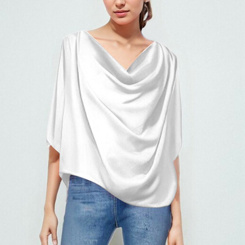 Women's Solid Color Chiffon Blouse Loose V Neck Casual Top Tee Shirt For Ladies Streetwear Elegant Blouse Women Tees Shirts