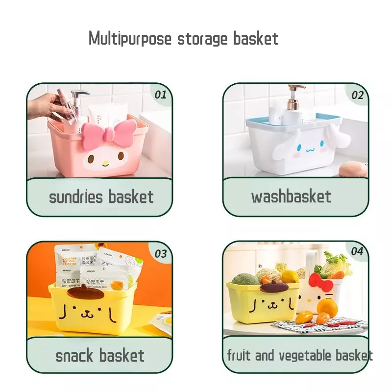 Sanrio Cinnamoroll Kuromi My Melody Shopping Basket Serba-serbi Snack Storage Basket Anime Wash Basket With Drain Kawaii