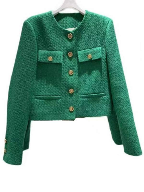SMTHMA 여성 트위드 기본 재킷 코트, 세련된 한국 여성 의류, 런웨이 스타일, 모직 겉옷