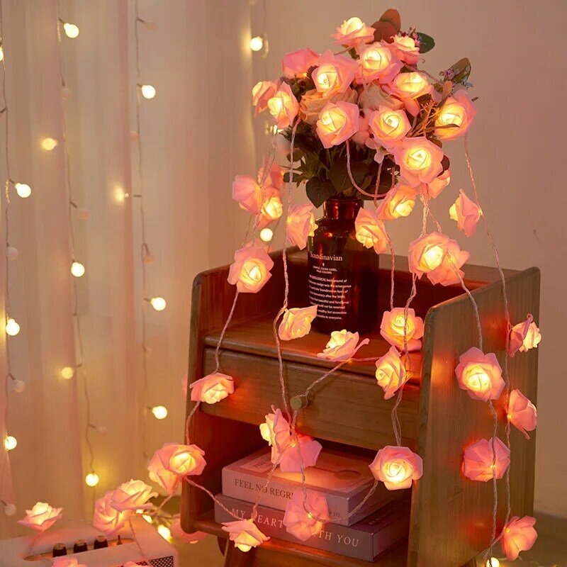 Guirnalda de luces LED Rosa Flowe, decoración de cumpleaños, boda, regalo del Día de San Valentín, decoración de árbol de Navidad para el hogar al aire libre
