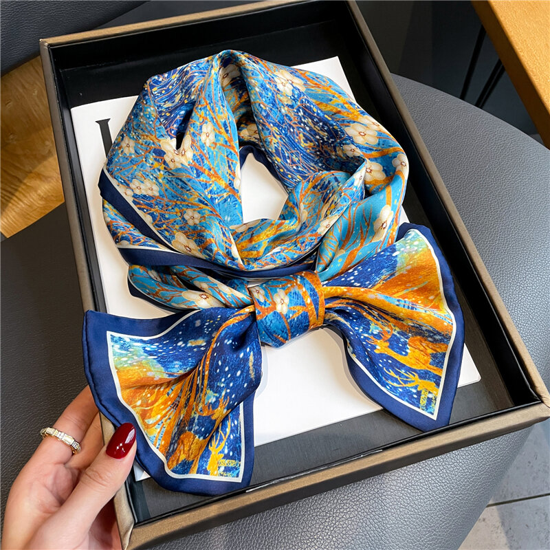 Роскошный длинный тонкий атласный шелковый шарф для женщин повязки для волос шейный галстук Повязка На Голову Дамский платок головной платок бандана 2022