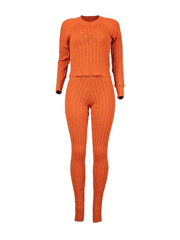 LW Knitted Sweate Pants Suits Autumn Winter Thickened Skinny Two Pieces Solid Casual Dropped Shoulder Keep Warm Teddy Pants Set