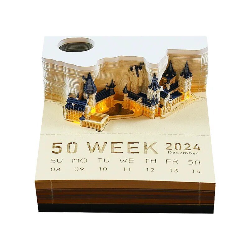 Omoshiroiブロック3Dカレンダーメモ帳マジックキャッスル3Dメモ帳カレンダー2024アーティスティックメモ帳3Dメモ紙キューブ誕生日プレゼント