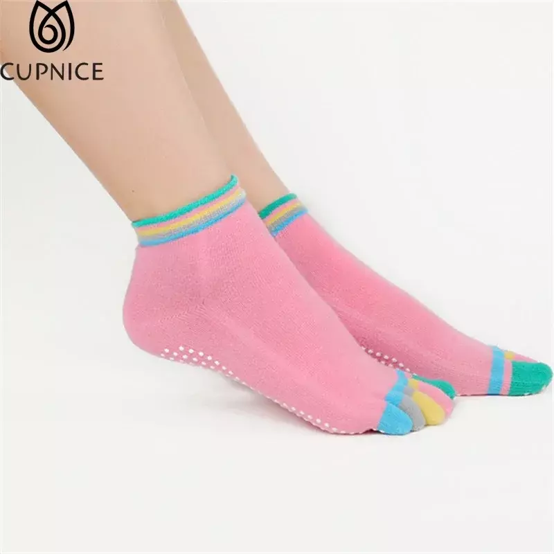 Calcetines antideslizantes de algodón para mujer, medias deportivas de cinco dedos, coloridas, para Yoga y baile