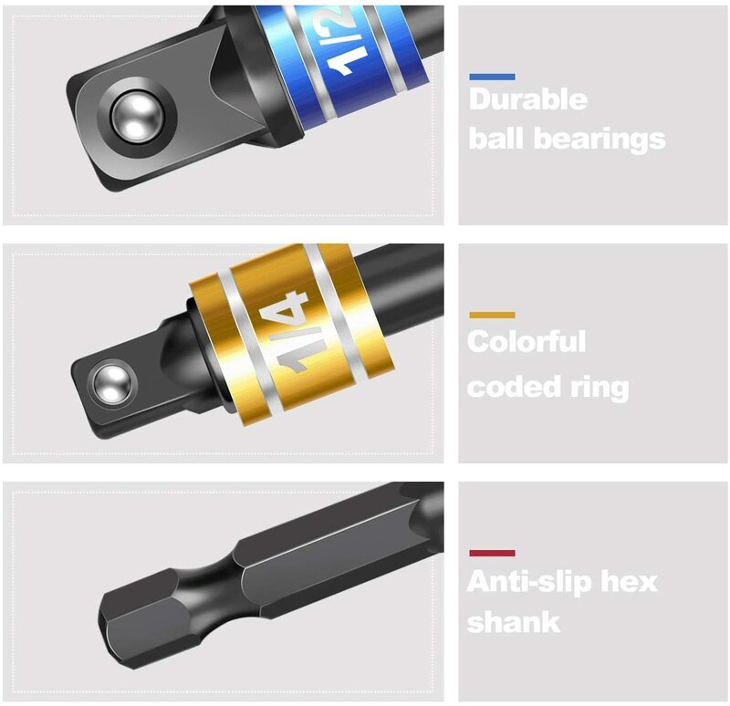 3 Pcs Drill Socket Adapter Impact Drill Extension Drill Bits Bar Socket Adapter 1/4 3/8 1/2 Size Hex Shank Square Head Drill Bit