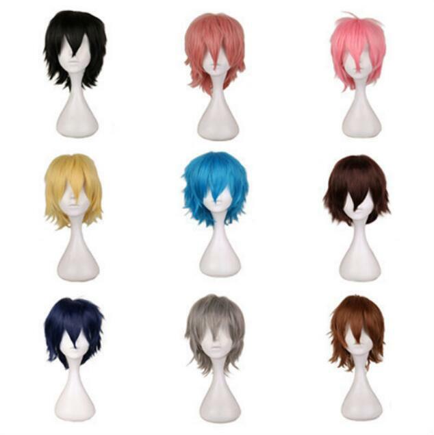 Cosplay short Wig Black white purple blue red  high temperature fiber Synthetic Wig Party Wig multi