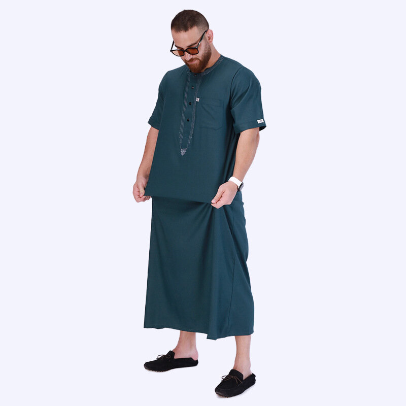 Eid Moslim Jubba Thobe Mannen Ramadan Borduurwerk Lange Mantel Kaftan Kimono Saudi Musulman Abaya Dubai Arabische Kalkoen Islamistische Kleding
