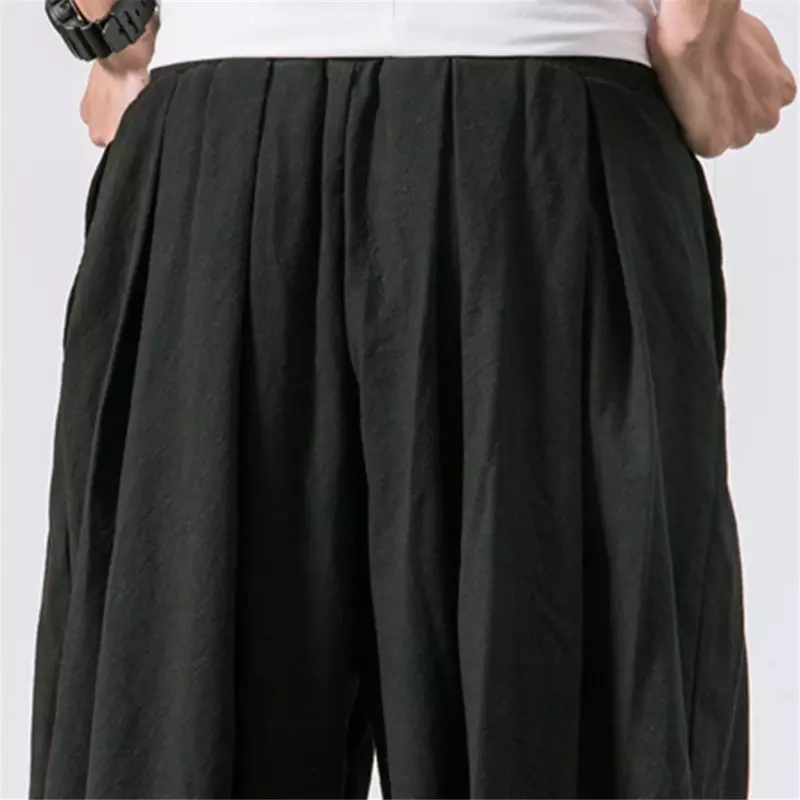 Новинка 2024, мужские свободные шаровары большого размера, Осенние китайские льняные тренировочные брюки с лишним весом, высококачественные повседневные мужские брюки