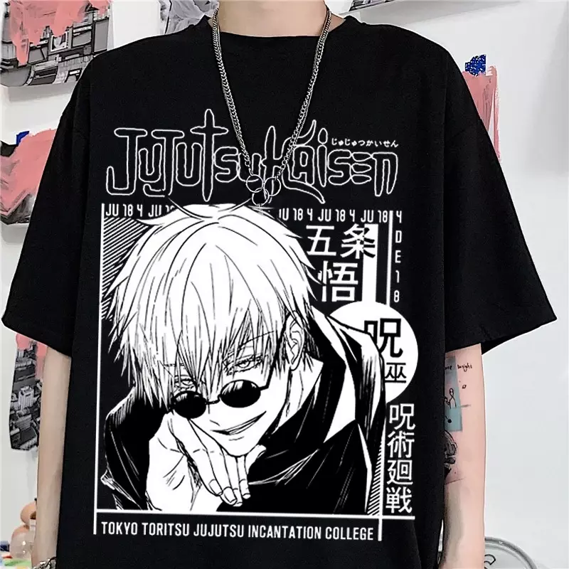 Koszule z nadrukiem japońskie Anime Jujutsu Kaisen letnia koszulka damska Gojo Satoru topy Yuji Itadori koszulki z nadrukami Unisex z krótkim rękawem