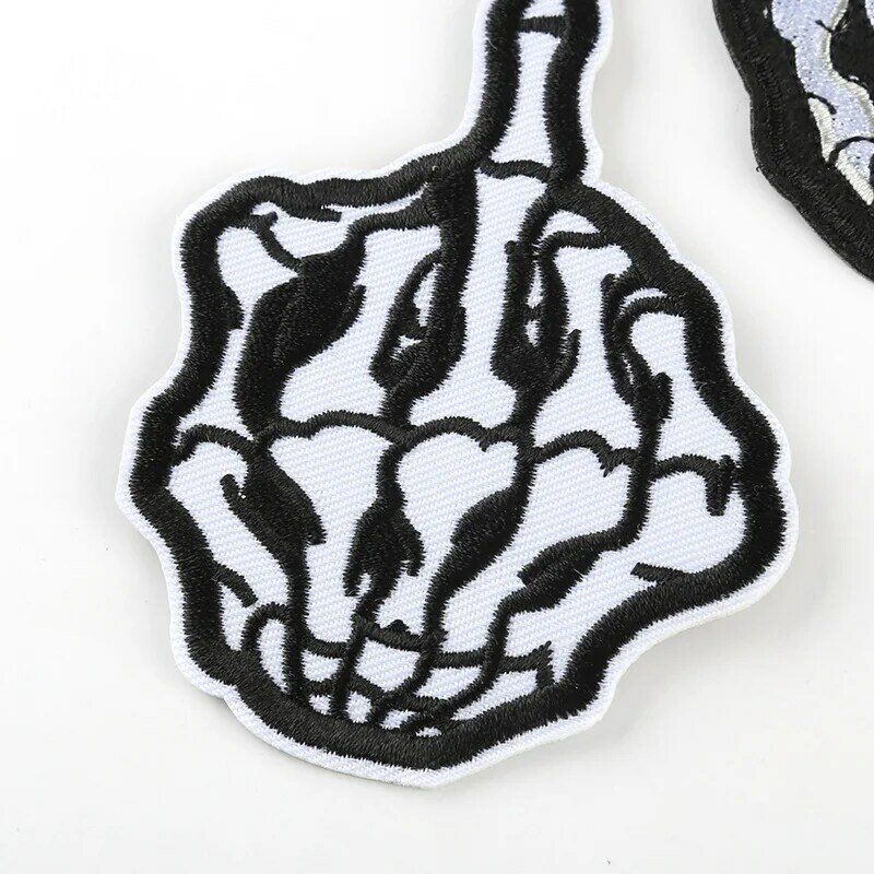 DIY Badge Embroider Patch for Clothing Hat Pants Bag Jean Fabric Sticker Fast Iron on Skeleton Finger Accessory Shoes Luggage