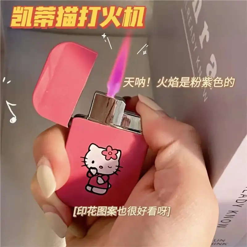 Grosir HelloKitty Kartun Lebih Ringan Tahan Angin High-End Rumah Lucu KT Kucing KTV Bar Ultra-tipis Pemantik Rokok Merah Muda Api Hadiah