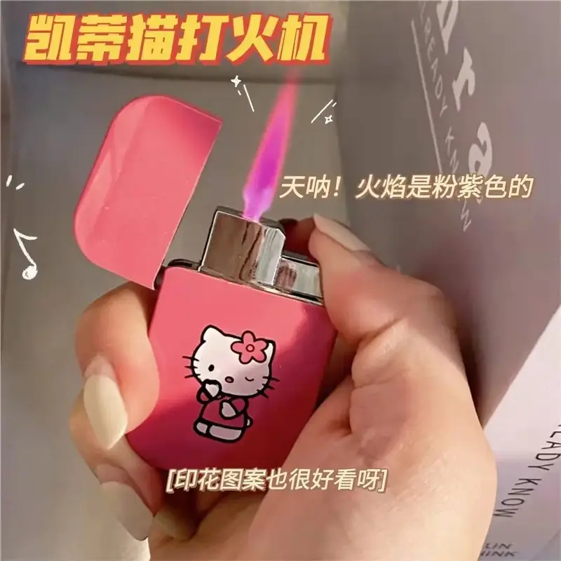 Bán Buôn HelloKitty Hoạt Hình Bật Lửa Chống Gió Cao Cấp Nhà Dễ Thương KT Mèo KTV Thanh Cực Lửa Hồng ngọn Lửa Quà Tặng