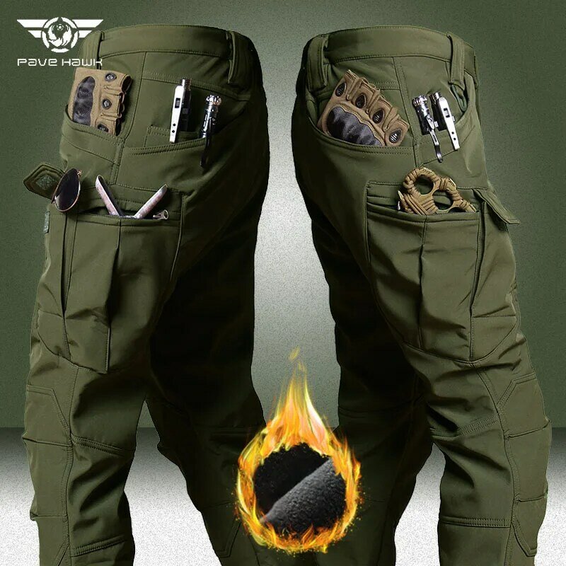 Calças táticas impermeáveis para homens, calças de lã de pele de tubarão militar, calças resistentes ao desgaste do exército ao ar livre