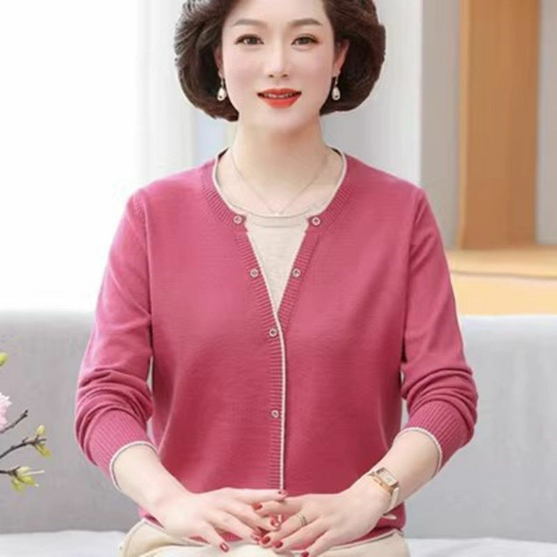 Elegant Knitted Button Spliced Fake Two Pieces Sweaters Women's Clothing 2023 Autumn Winter Loose Casual Pullovers Korean Tops