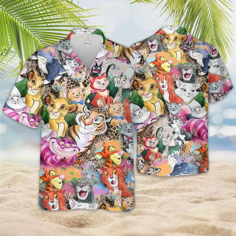 Гавайская рубашка с Микки Маусом для мужчин и женщин, Повседневная рубашка на пуговицах с коротким рукавом, гавайская рубашка для всей семьи Диснея, модная пляжная рубашка