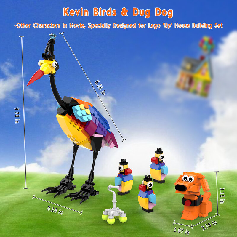 MOC Up Kevin The Bird Peluche bloques de construcción, juguetes educativos DIY, globo volador, modelo de casa para niños, regalos de cumpleaños