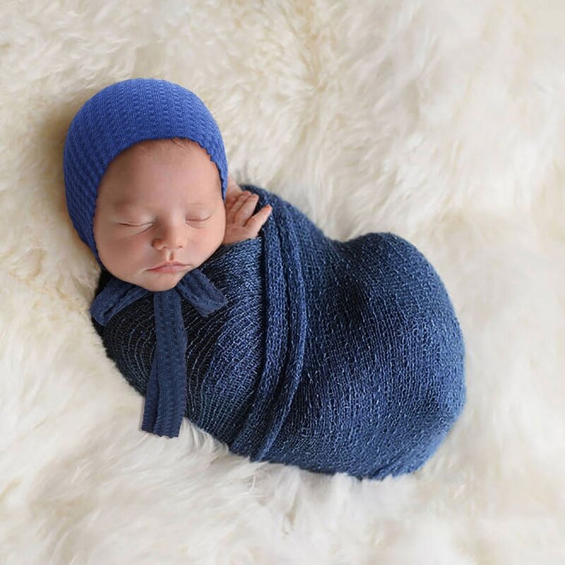 2 Pieces Photography Swaddle Blanket Infant Hat for Memorable Photography Shoots