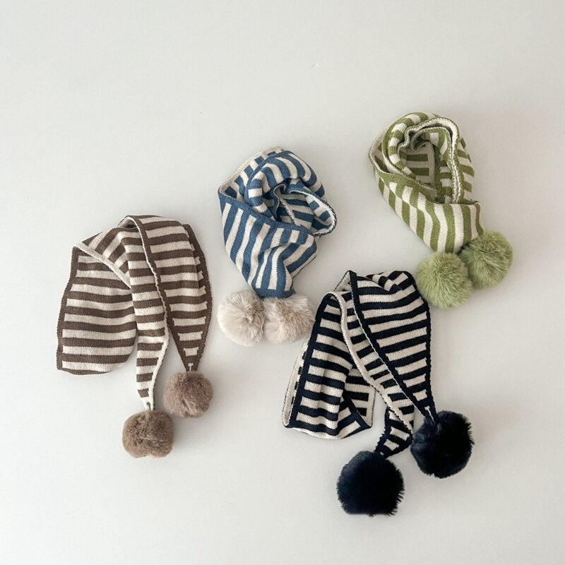 Soft & Comfortable Winter Scarf for Children with Playful Pom Pom Embellishments Stylish Striped Scarf for Kids Present