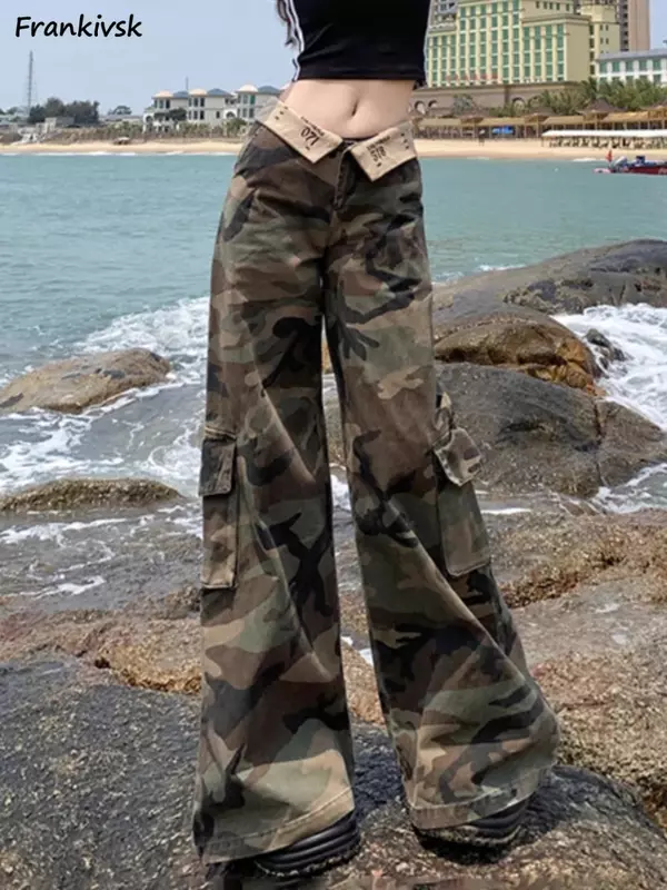 Jeans Women Retro Vintage Camouflage Trendy Leisure Streetwear Trousers High Street All-match Students Holiday Stylish Vitality